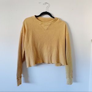 Waffle texture mustard yellow long sleeve top